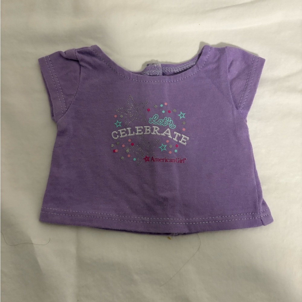 American Girl doll purple shirt “Lets Celebrate”